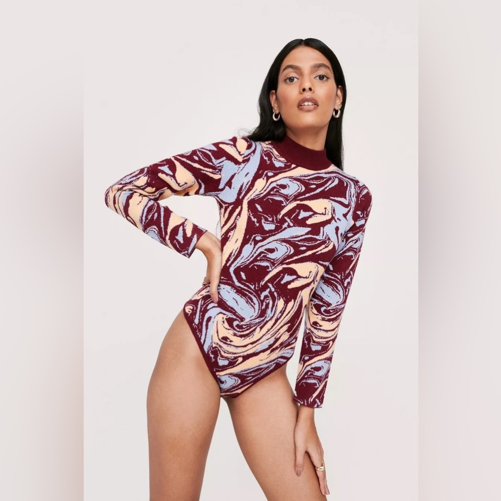 Nasty Gal Maroon Tie Dye Bodysuit Sweater Women’s Plus Size 18/20